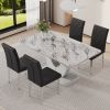 Table and chair set, modern minimalist marble textured rectangular dining table. Suitable for restaurants and living rooms. Soft cushion seats. F-1280