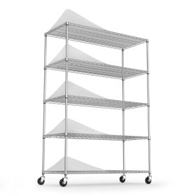 5 Tier 6000lbs Heavy Duty Adjustable Storage Rack Metal Shelf Wire Shelving Unit with Wheels & Shelf Liners - 82" H x 48" L x 24" D - Chrome