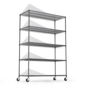 5 Tier 6000lbs Heavy Duty Adjustable Storage Rack Metal Shelf Wire Shelving Unit with Wheels & Shelf Liners - 82" H x 48" L x 24" D - Black