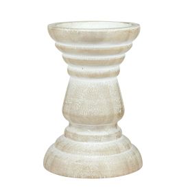 Stonebriar Tabletop 6" Coastal Wood Pillar Candle Holder, Off-White