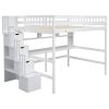 Full Size Loft Bed with Built-in Desk, Bookshelves and Storage Staircase,White(Old SKU:W504S00110)