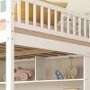 Full Size Loft Bed with Built-in Desk, Bookshelves and Storage Staircase,White(Old SKU:W504S00110)