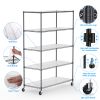 5 Tier 6000lbs Heavy Duty Adjustable Storage Rack Metal Shelf Wire Shelving Unit with Wheels & Shelf Liners - 82" H x 48" L x 24" D - Black