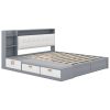 Queen Size Platform Bed Frame with Upholstery Headboard and Storage Shelves and,USB Charging,Gray