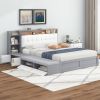 Queen Size Platform Bed Frame with Upholstery Headboard and Storage Shelves and,USB Charging,Gray