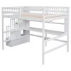 Full Size Loft Bed with Built-in Desk, Bookshelves and Storage Staircase,White(Old SKU:W504S00110)