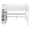 Full Size Loft Bed with Built-in Desk, Bookshelves and Storage Staircase,White(Old SKU:W504S00110)