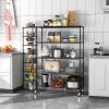 5 Tier 6000lbs Heavy Duty Adjustable Storage Rack Metal Shelf Wire Shelving Unit with Wheels & Shelf Liners - 82" H x 48" L x 24" D - Black