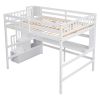 Full Size Loft Bed with Built-in Desk, Bookshelves and Storage Staircase,White(Old SKU:W504S00110)