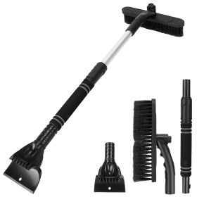 3 In 1 Windshield Ice Scraper Extendable Car Snow Removal Tool Telescoping Car Broom Snow Shovel Automobile Frost Removal (Color: Black)