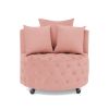 Velvet Upholstered Swivel Chair for Living Room, with Button Tufted Design and Movable Wheels, Including 3 Pillows