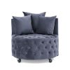 Velvet Upholstered Swivel Chair for Living Room, with Button Tufted Design and Movable Wheels, Including 3 Pillows