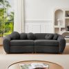 87.7" Modern Curved Sofa, Back Upholstered Couch with 5 Decorative Throw Pillows, Teddy Fabric Couch for Living Room, Office, Apartment