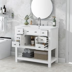 36'' Bathroom Vanity with Top Sink, Modern Bathroom Storage Cabinet with 2 Soft Closing Doors and 6 Drawers, Single Sink Bathroom Vanity (Color: as Pic)