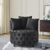 Velvet Upholstered Swivel Chair for Living Room, with Button Tufted Design and Movable Wheels, Including 3 Pillows