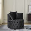 Velvet Upholstered Swivel Chair for Living Room, with Button Tufted Design and Movable Wheels, Including 3 Pillows