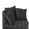 Velvet Upholstered Swivel Chair for Living Room, with Button Tufted Design and Movable Wheels, Including 3 Pillows