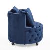 Velvet Upholstered Swivel Chair for Living Room, with Button Tufted Design and Movable Wheels, Including 3 Pillows