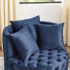 Velvet Upholstered Swivel Chair for Living Room, with Button Tufted Design and Movable Wheels, Including 3 Pillows