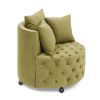 Velvet Upholstered Swivel Chair for Living Room, with Button Tufted Design and Movable Wheels, Including 3 Pillows