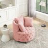 Velvet Upholstered Swivel Chair for Living Room, with Button Tufted Design and Movable Wheels, Including 3 Pillows