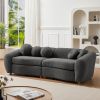 87.7" Modern Curved Sofa, Back Upholstered Couch with 5 Decorative Throw Pillows, Teddy Fabric Couch for Living Room, Office, Apartment