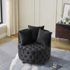 Velvet Upholstered Swivel Chair for Living Room, with Button Tufted Design and Movable Wheels, Including 3 Pillows