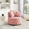 Velvet Upholstered Swivel Chair for Living Room, with Button Tufted Design and Movable Wheels, Including 3 Pillows