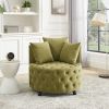 Velvet Upholstered Swivel Chair for Living Room, with Button Tufted Design and Movable Wheels, Including 3 Pillows