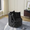 Velvet Upholstered Swivel Chair for Living Room, with Button Tufted Design and Movable Wheels, Including 3 Pillows