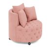 Velvet Upholstered Swivel Chair for Living Room, with Button Tufted Design and Movable Wheels, Including 3 Pillows