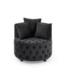 Velvet Upholstered Swivel Chair for Living Room, with Button Tufted Design and Movable Wheels, Including 3 Pillows