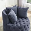 Velvet Upholstered Swivel Chair for Living Room, with Button Tufted Design and Movable Wheels, Including 3 Pillows