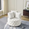 Velvet Upholstered Swivel Chair for Living Room, with Button Tufted Design and Movable Wheels, Including 3 Pillows