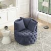 Velvet Upholstered Swivel Chair for Living Room, with Button Tufted Design and Movable Wheels, Including 3 Pillows