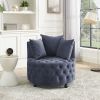 Velvet Upholstered Swivel Chair for Living Room, with Button Tufted Design and Movable Wheels, Including 3 Pillows