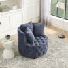 Velvet Upholstered Swivel Chair for Living Room, with Button Tufted Design and Movable Wheels, Including 3 Pillows