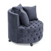 Velvet Upholstered Swivel Chair for Living Room, with Button Tufted Design and Movable Wheels, Including 3 Pillows